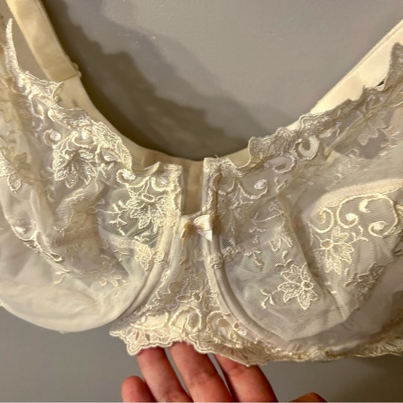 Best De La Redoute Bra NWT Cream 38G Lace Wired Mesh Feminine Bow Floral - Picture 2 of 5